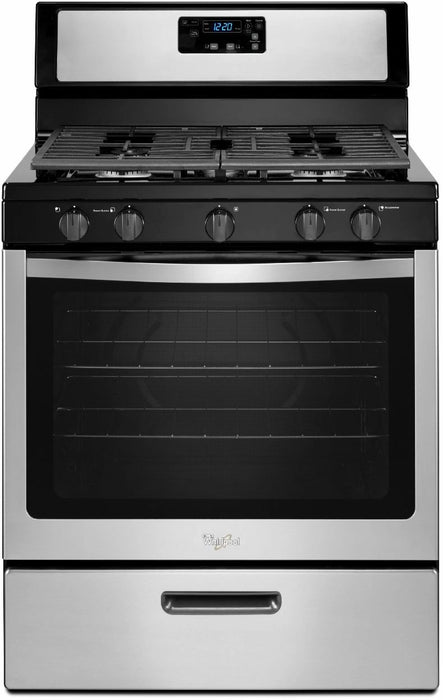 Whirlpool� 30" Black on Stainless Steel Free Standing Gas Range