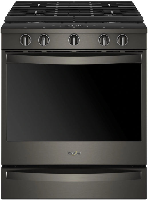 Whirlpool� 30" Fingerprint Resistant Black Stainless Steel Smart Slide-In Gas Range