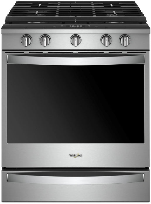 Whirlpool� 30" Fingerprint-Resistant Stainless Steel Smart Slide-In Gas Range