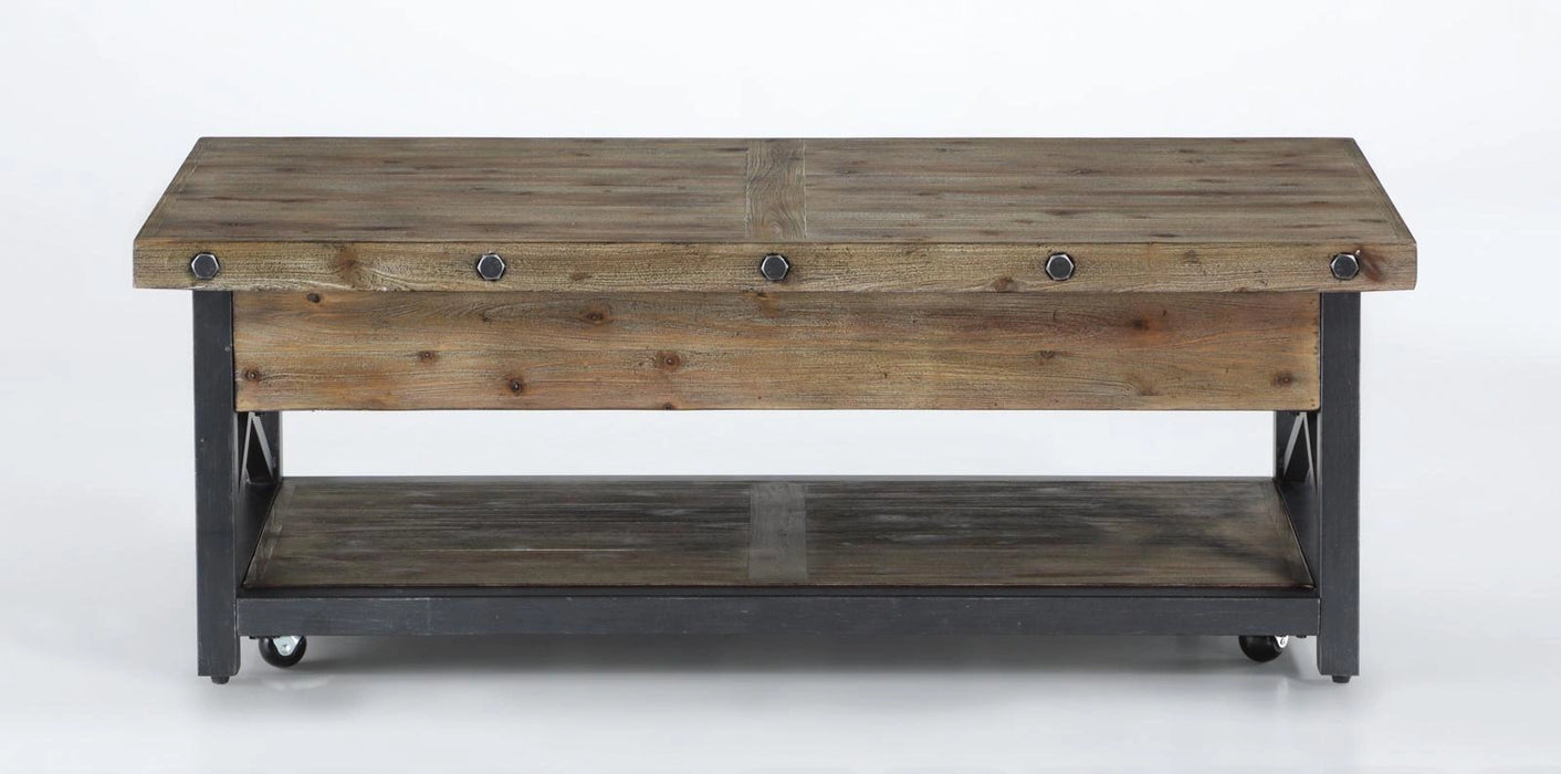 Flexsteel Carpenter Rectangular Lift-Top Cocktail Table with Casters in Rustic Gray