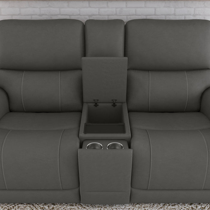 Carter Smoke Fabric Power Reclining Loveseat with Console & Power Headrests & Lumbar