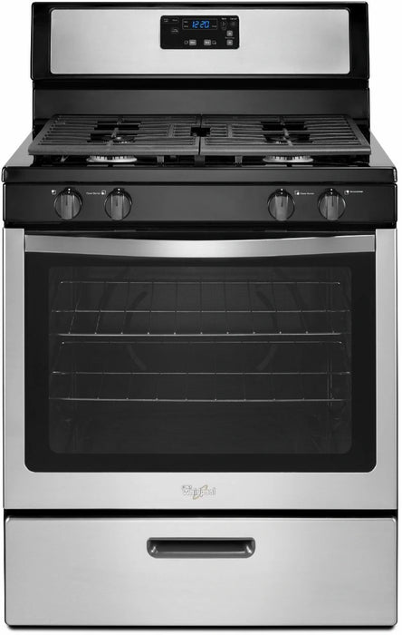 Whirlpool� 30" Black on Stainless Steel Free Standing Gas Range