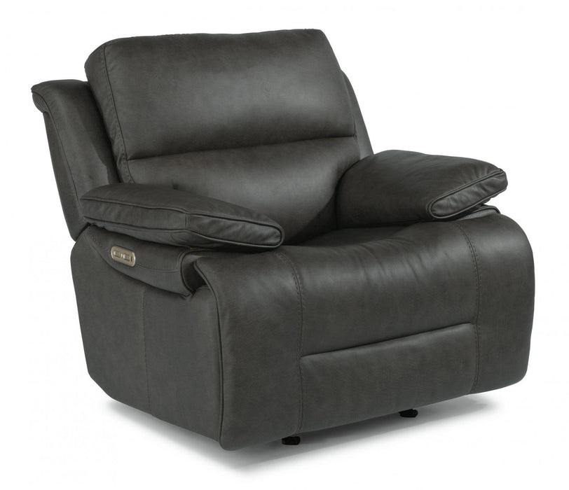 Flexsteel Latitudes Apollo Leather Power Gliding Recliner with Power Headrest in Black