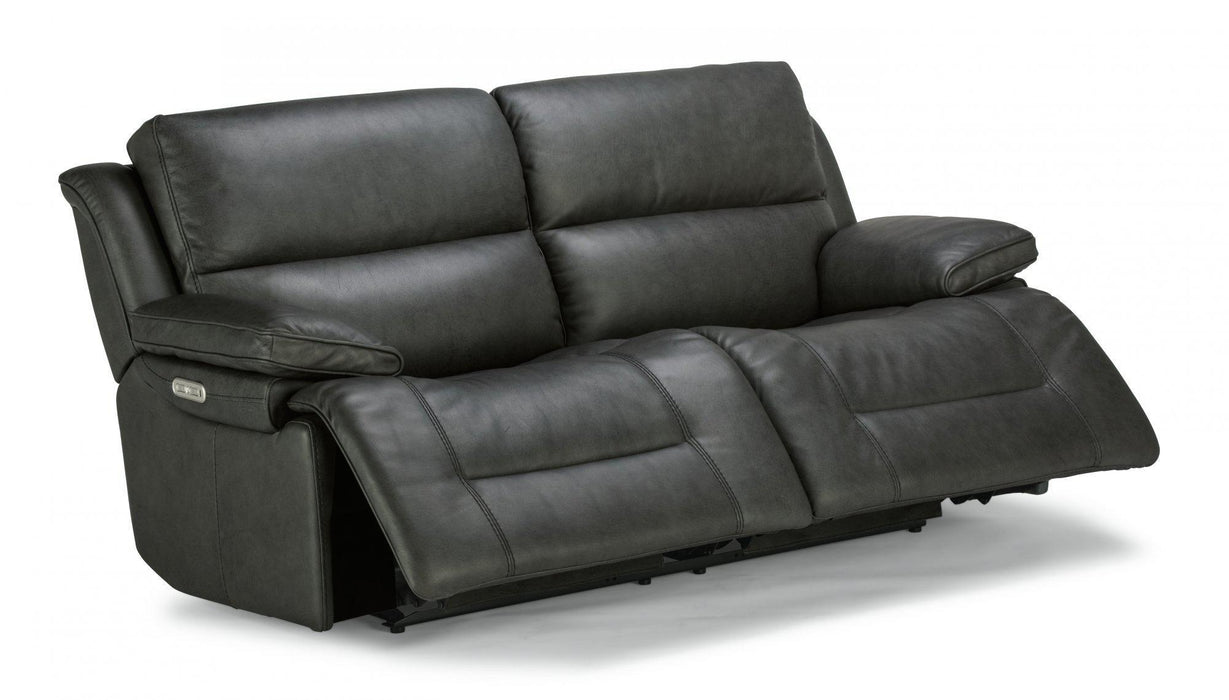 Flexsteel Latitudes Apollo Leather Power Reclining Sofa w/Power Headrests in Black