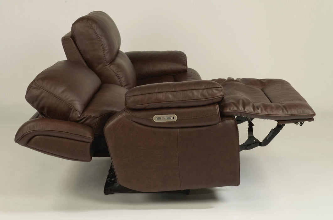 Flexsteel Latitudes Apollo Leather Power Reclining Sofa w/Power Headrests in Brown