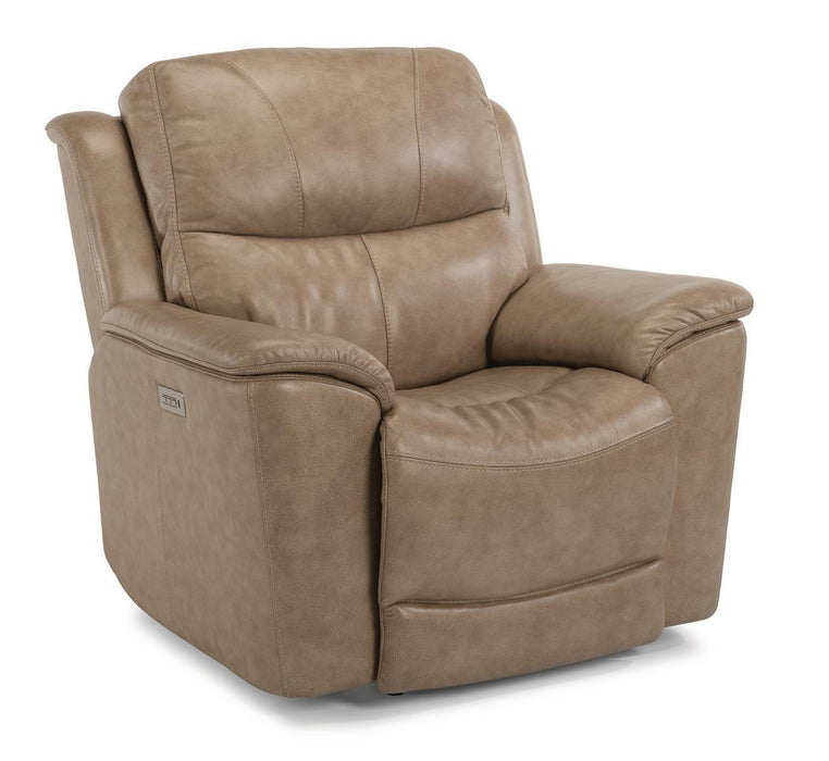 Flexsteel Latitudes Cade Leather Power Recliner w/Power Headrest in Light Brown