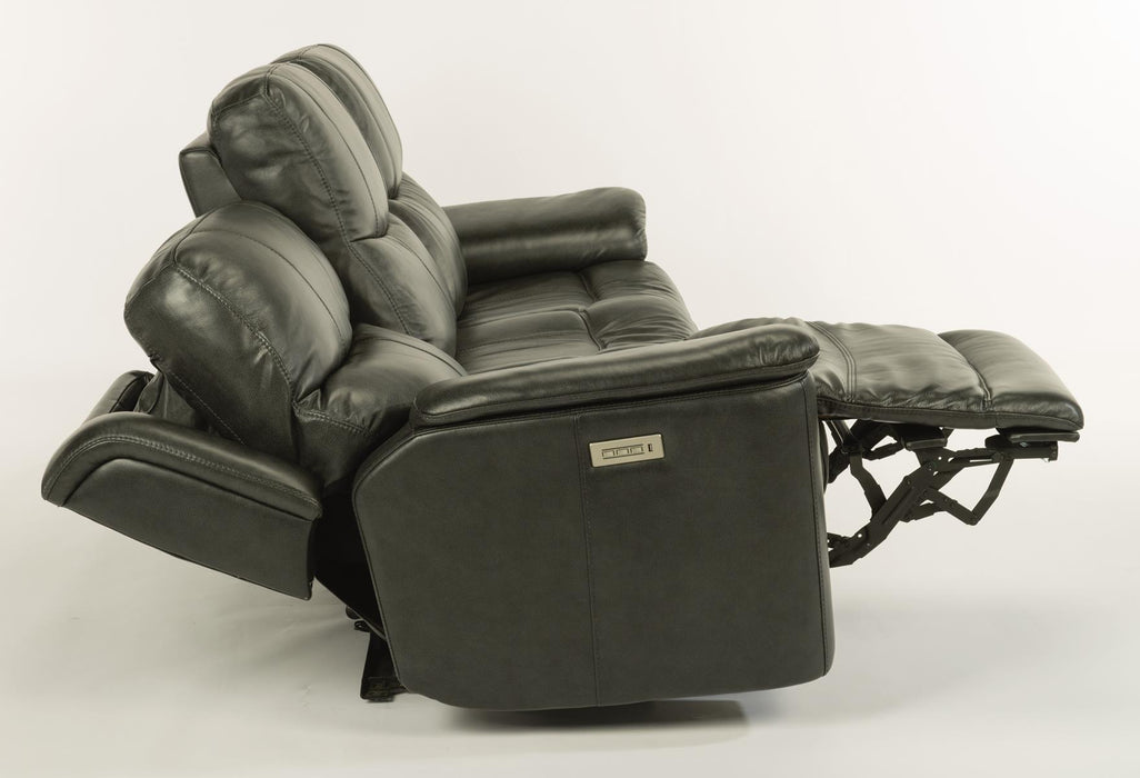 Flexsteel Latitudes Cade Leather Power Reclining Sofa w/Power Headrests in Black