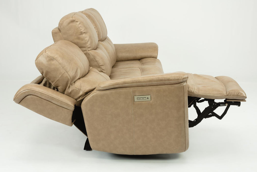 Flexsteel Latitudes Cade Leather Power Reclining Sofa w/Power Headrests in Light Brown